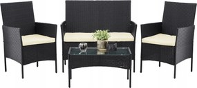Aldotrade GardenLine rattan kerti szett, fekete + krémszínű karfák