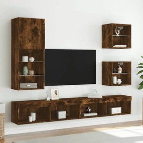füstös tölgy színű TV-szekrény LED lámpákkal 40,5 x 30 x 102 cm