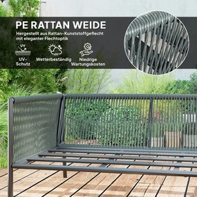 Outsunny Kerti Bútor Garnitúra, polirattan nappali garnitúra sarokkanapéval, asztallal és párnákkal, 6 személyre, sötétszürke