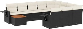 vidaXL 11 részes fekete polyrattan kerti ülőgarnitúra párnákkal
