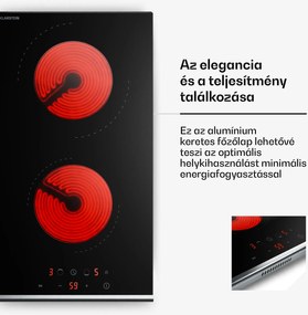 Klarstein Verosteel üvegkerámia főzőlap, Minimalista, nagy teljesítményű, 2 főzőzóna, 3000 W, 30 cm