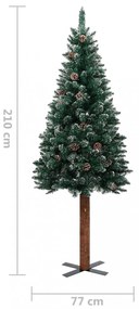 zöld vékony karácsonyfa valódi fával és fehér hóval 210 cm