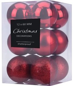 Agira karácsonyi dísz készlet, 12 darabos, piros, átmérő: 6 cm