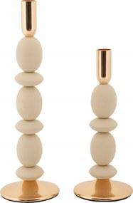 Fém Gyertyatartó Szett 10 X 10 X 25 CM És 10 X 10 X 33 CM Krémszínű