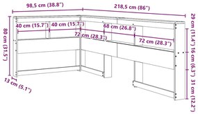 Könyvespolc fejtámla L-alakú fehér 80 cm tömör fa fenyőfa