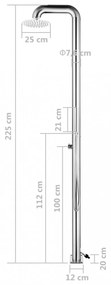 rozsdamentes acél kerti zuhany 225 cm