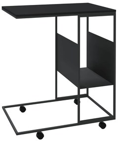 Fekete szerelt fa kisasztal kerekekkel 55x36x63,5 cm