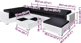 8-részes fehér polyrattan kerti bútorszett párnákkal
