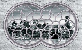 Fotótapéta Város éjszaka az ablakon kívül panoráma 368x254 modern monokróm +ragasztó