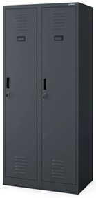 Pléh öltözőszekrény talpazaton, kétmodulos, polccal és köztes fallal KACPER, 800 x 1800 x 500 mm, antracit
