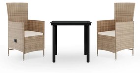 vidaXL 3 részes bézs kerti étkezőgarnitúra párnákkal