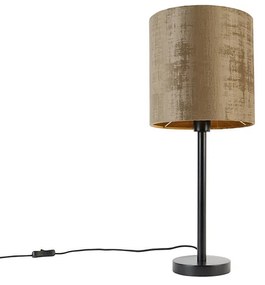 Modern asztali lámpa fekete, barna árnyalattal 25 cm - Simplo