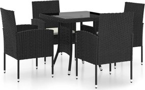 vidaXL 5 részes fekete polyrattan kerti étkezőgarnitúra