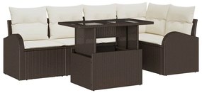vidaXL Kerti Kanapé Szett tárolóval 6 pcs Barna és Krém polirattan