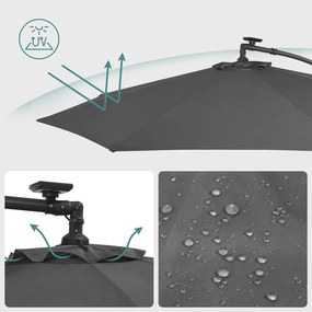 Kerti napernyő napenergiával működő led lámpákka, szürke