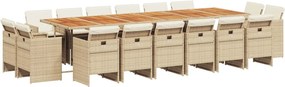 vidaXL 17 részes bézs polyrattan kerti étkezőgarnitúra párnákkal