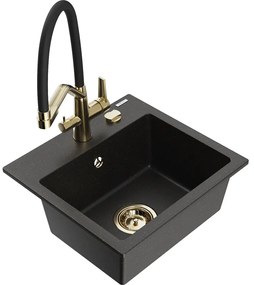 Mexen Milo egymedencés gránit mosogató Duo konyhai csapteleppel, fekete/arany metál - 6505-75-671701-57-G