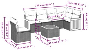 7 részes fekete polyrattan kerti ülőgarnitúra párnával