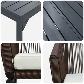 10 részes kerti étkezőszett párnákkal Barna Poli Rattan, Bővíthető kerti asztal Antracit (140-210)x90x73 cm Acél