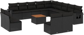vidaXL 14 részes fekete polyrattan kerti ülőgarnitúra párnákkal