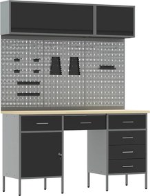 vidaXL Munkaszekrény Készlet 8 pcs Fekete Porszórt Acél és Mérnöki Fa
