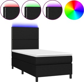 vidaXL fekete szövet rugós és LED-es ágy matraccal 90x200 cm