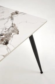 EMILIO 140 cm asztal, fehér márvány asztallappal, fekete lábakkal