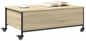sonoma tölgy szerelt fa dohányzóasztal kerekekkel 91x55x34cm