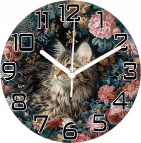 Falióra Csodálatos Macska Virágokkal Ideális Cicák Csendes Mechanizmus