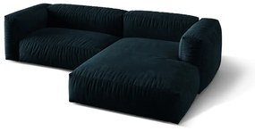Sötétkék bársony moduláris sarokkanapé (jobb oldali-heverő résszel) Martina – Micadoni