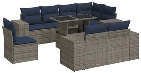 16 részes szürke polyrattan akácfa kerti ülőgarnitúra párnákkal