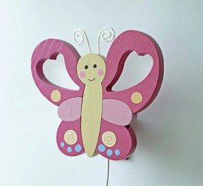 Pillangó fali lámpa, pink - gyereklámpa fából