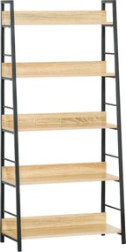 HOMCOM 5-Szintes Könyvespolc Nappali Sarokpolc Fém Állvánnyal 25 kg Teherbírás Az Irodához Tanulmányhoz 70x35x149,5 cm Természetes | Aosom