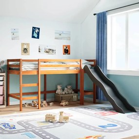 barna tömör fenyőfa gyerek-galériaágy matrac nélkül 90 x 200 cm