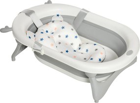 HOMCOM Összecsukható Baba Fürdőkáda 0-3 Éveseknek 81.5x50.5x23.5 cm Thermoszenzitív Dugóval, Párnával és Csúszásgátló Párnákkal Szürke | Aosom