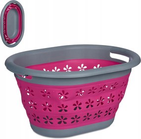 Szabadonálló szennyestartó kosár Relaxdays 22l szürke rózsaszín összecsukható