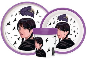 Wednesday Nevermore Academy csúszásmentes étkészlet, micro műanyag szett