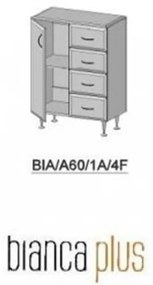 Bianca Plus 60 alacsony szekrény 1 ajtóval, 4 fiókkal,aida dió színben, balos