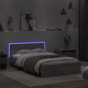 szürke sonoma színű ágykeret fejtámlával és LED-del 120x190 cm