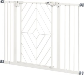 PawHut Kutyakorlát Lépcsőhöz, Automatikusan Záródó Ajtóval, 74-100 cm, Ajtó Biztonsági Kerítés, Fúrás Nélkül, Kutyabariér, Fehér | Aosom