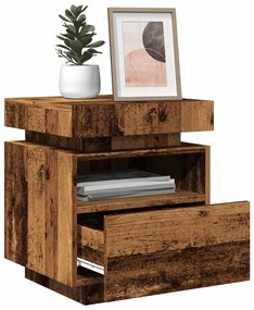 2 db antik fa színű éjjeliszekrény LED-fényekkel 40x39x48,5 cm