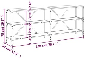 szürke sonoma szerelt fa és vas konzolasztal 200x30x75 cm