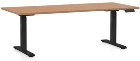 Állítható magasságú asztal OfficeTech D, 180 x 80 cm, fekete alap, bükkfa