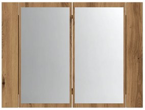 kézműves tölgyszínű szerelt fa tükörszekrény LED-del 60x12x45cm