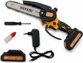 Akkus 15 cm-es láncfűrész HAYAMI HA-1001 + 2 db akkumulátor + tartozékok