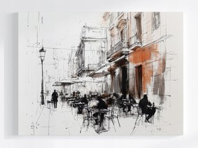 Vászonkép Canvas Rajz Vázlat Város Utca Kávézó Urban 80x60