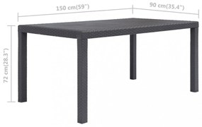 barna rattan hatású műanyag kerti asztal 150 x 90 x 72 cm
