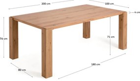 Étkezőasztal tölgyfa dekorral 100x200 cm Deyanira – Kave Home