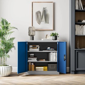 Alacsony fém irattartó szekrény BEATA, 900 x 930 x 400 mm, szürke-kék