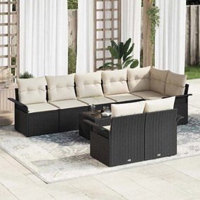 Kerti Kanapé Szett párnával tárolóval 9 pcs Fekete Poli rattan